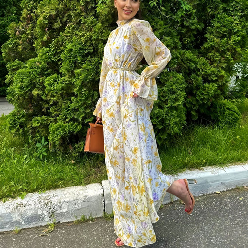Damen Maxikleid mit elegantem Blumenmuster und Rüschendetails Heidi-Mode