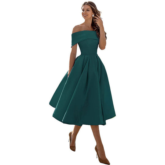 Mode Lässig Trägerlos Satin Partykleid
