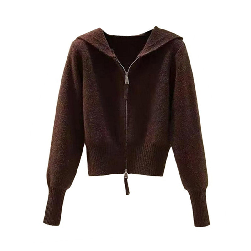 Damen Strickjacke mit hohem Kragen und Reißverschluss Heidi-Mode