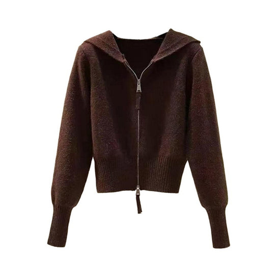 Damen Strickjacke mit hohem Kragen und Reißverschluss Heidi-Mode