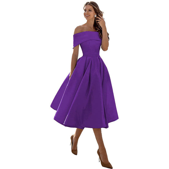 Mode Lässig Trägerlos Satin Partykleid