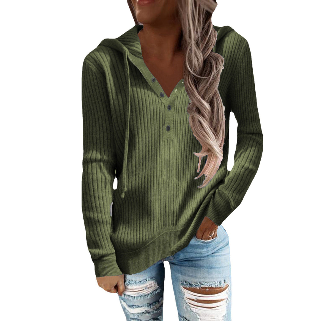 Damen Kapuzenpullover mit strukturiertem Rippdesign und praktischen Knöpfen Heidi-Mode