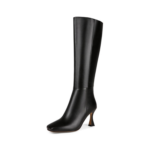 Femme Spitz-Zeh Kniehohe Mode Stiefel mit Skulptiertem Absatz Heidi-Mode
