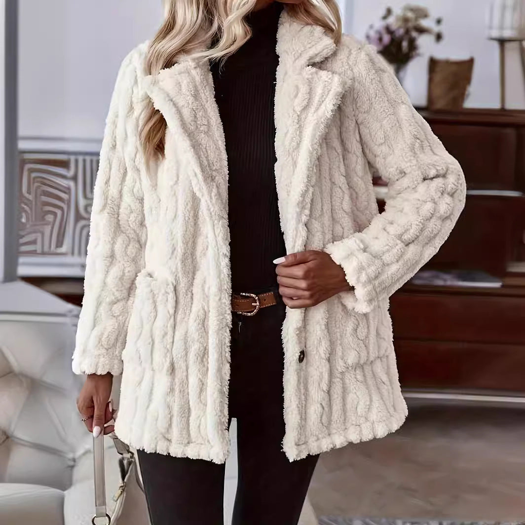 Damen weicher und warmer Kunstfell-Mantel mit knöpfbarem Design Heidi-Mode