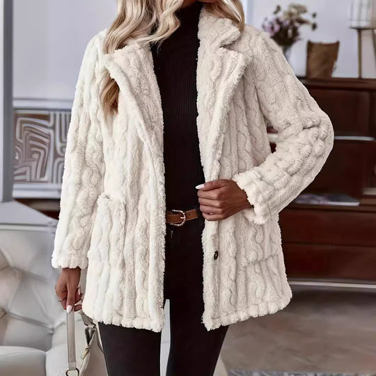 Damen weicher und warmer Kunstfell-Mantel mit knöpfbarem Design Heidi-Mode