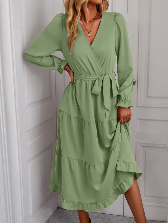 Damen Wickelkleid mit Volantärmeln und elegantem Schnitt Heidi-Mode