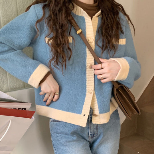 Damen Strickjacke mit hochwertigen Details und modischem Zwei-Farben-Design Heidi-Mode