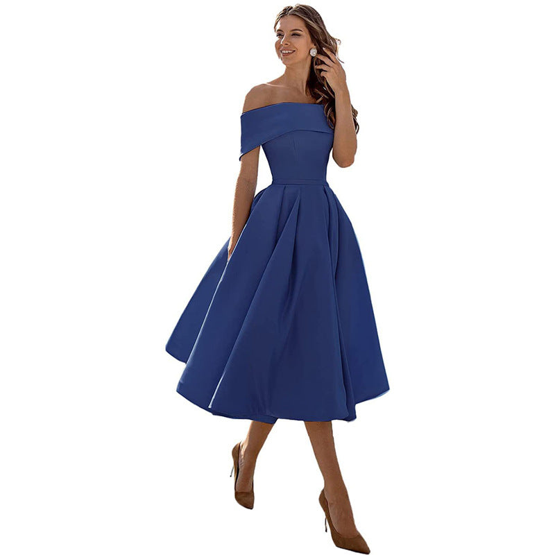 Mode Lässig Trägerlos Satin Partykleid