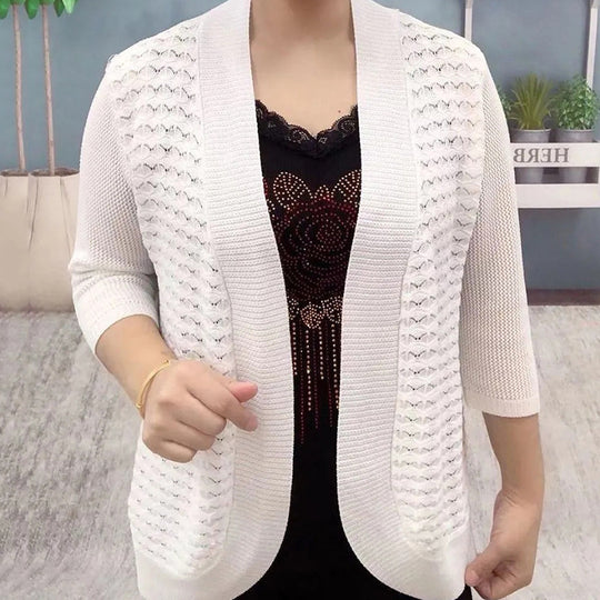 Damen Strickjacke mit 3/4-Ärmeln und strukturiertem Muster Heidi-Mode