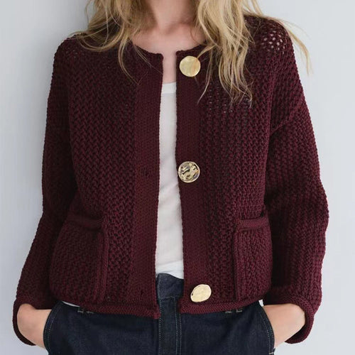 Damen Strickjacke mit großen Knöpfen und Taschen Heidi-Mode