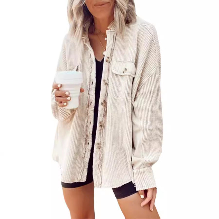 Damen oversized Waffelstruktur Hemdjacke Heidi-Mode