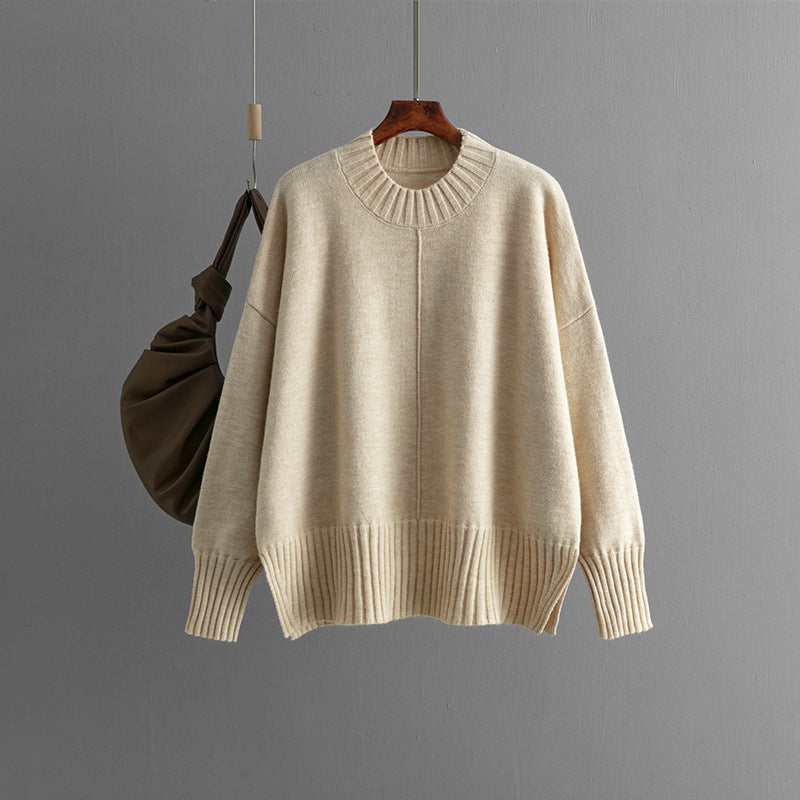 Damen Oversized Strickpullover mit Rippenbund Heidi-Mode