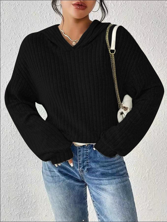 Damen Kapuzenpullover mit Rippstruktur Heidi-Mode