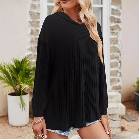 Damen Kapuzenpullover mit Rippstruktur Heidi-Mode