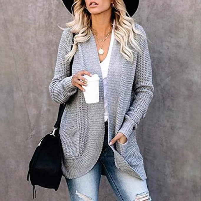 Damen Strickcardigan mit praktischen Taschen und luftiger Struktur Heidi-Mode