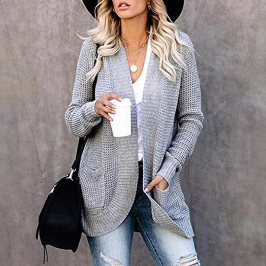 Damen Strickcardigan mit praktischen Taschen und luftiger Struktur Heidi-Mode