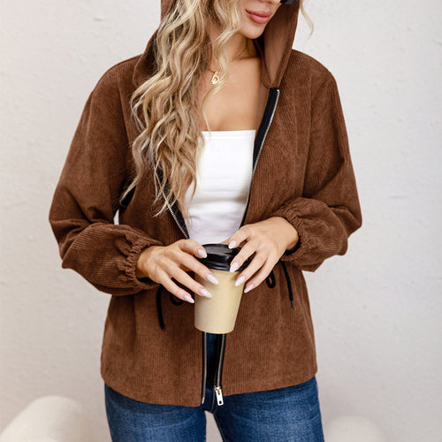 Damen Übergangsjacke mit Kordelzug und Kapuze Heidi-Mode