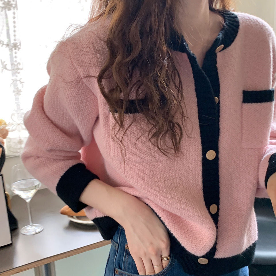 Damen Strickjacke mit hochwertigen Details und modischem Zwei-Farben-Design Heidi-Mode