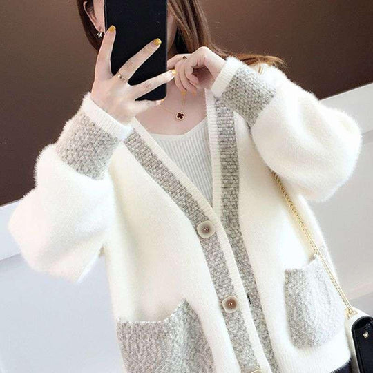 Damen Strickjacke mit modischen Kontrastdetails und tiefen Taschen Heidi-Mode