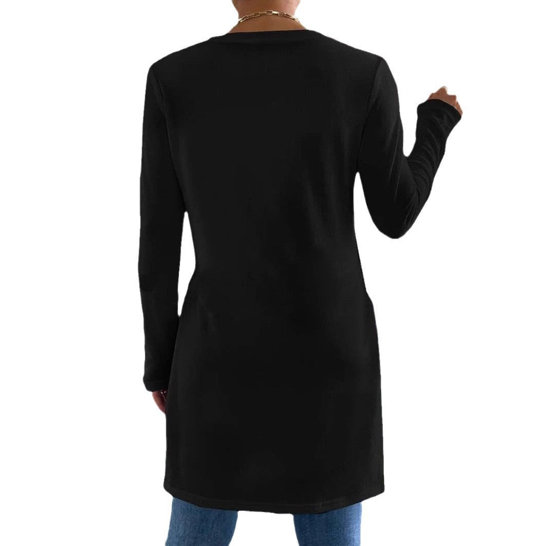 Damen Oversized Longsleeve mit seitlichen Schlitzen und Rundhalsausschnitt Heidi-Mode