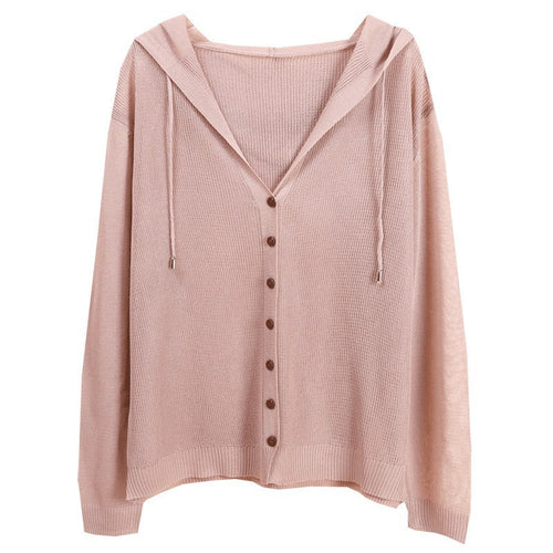 Damen Strickjacke mit Kapuze und eleganten Holzknöpfen Heidi-Mode