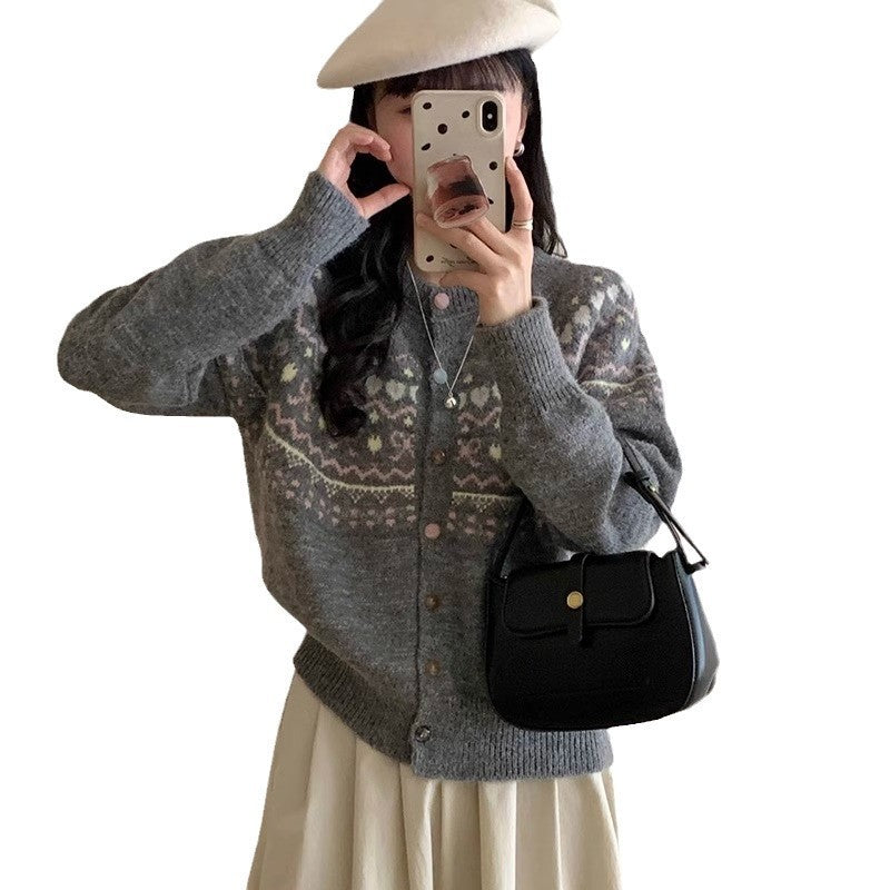 Damen Strickjacke mit festlichem Muster und modischen Knöpfen Heidi-Mode