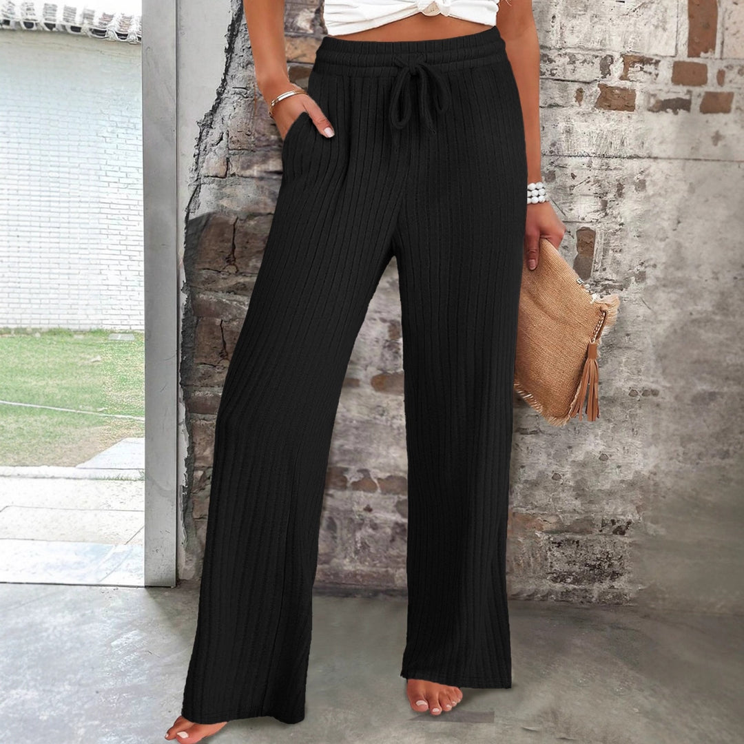 Damen Weiche Rippstrick-Hose mit elastischem Bund und praktischen Taschen Heidi-Mode
