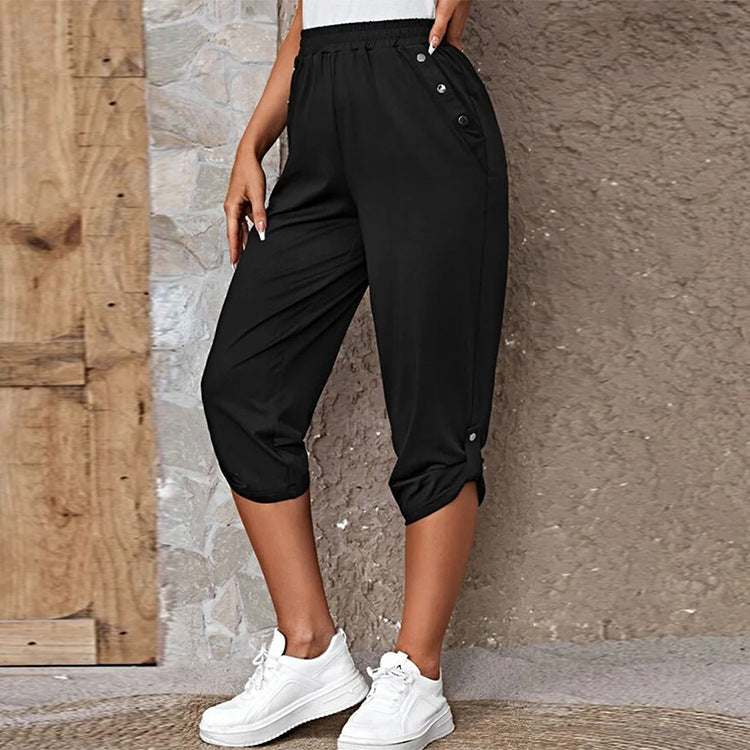 Damen sportliche Freizeithose mit elastischem Bund und praktischen Seitentaschen Heidi-Mode