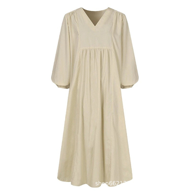 Damen leichtes Maxikleid mit V-Ausschnitt und ballonähnlichen Ärmeln Heidi-Mode