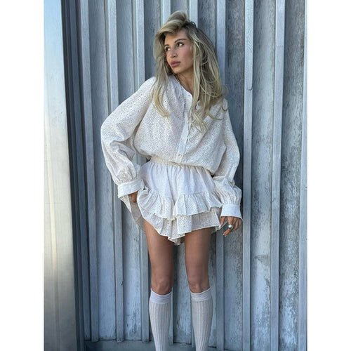 Damen Rüschenbluse und Miniröcken Set Heidi-Mode