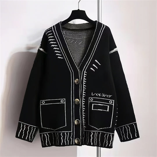 Damen Strickjacke mit kreativem Design und hochwertigen Knöpfen Heidi-Mode