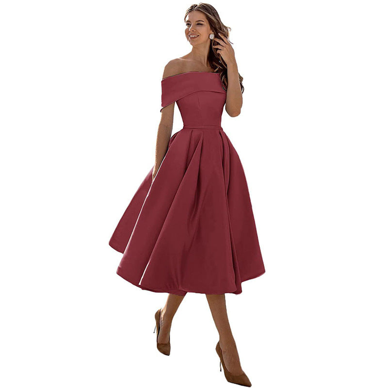 Mode Lässig Trägerlos Satin Partykleid