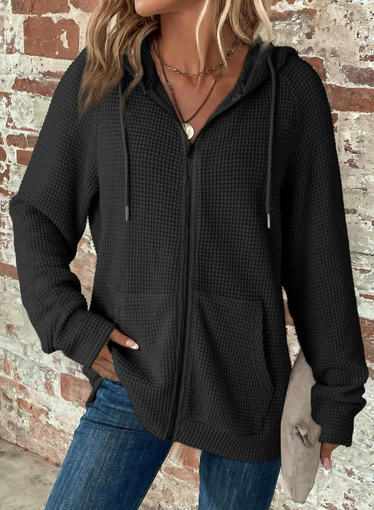 Damen Kapuzenjacke mit strukturierter Waffeloptik und praktischen Taschen Heidi-Mode