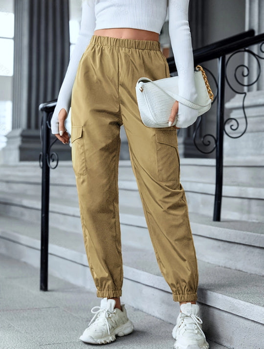 Damen Cargo-Hose im sportiven Design mit elastischem Bund und praktischen Taschen Heidi-Mode