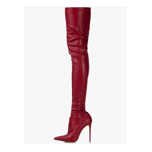 Femme Über-die-Knie Spitzenzehen Stiletto Stiefel Heidi-Mode