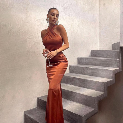 Damen glamouröses Maxikleid mit tiefem Rückenausschnitt und fließendem Schnitt Heidi-Mode