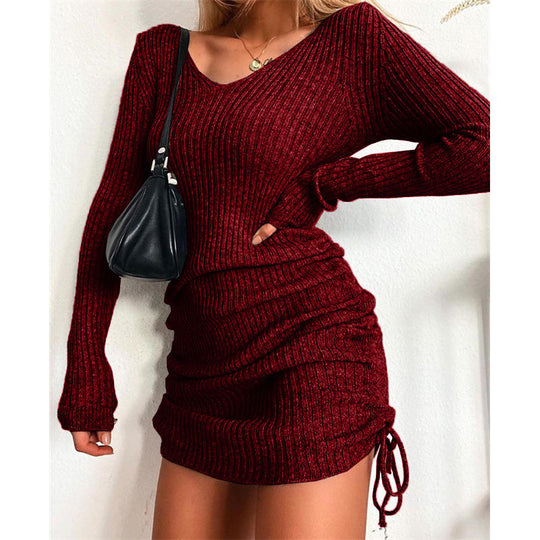 Damen Strickkleid mit figurbetontem Schnitt und Raffungen Heidi-Mode