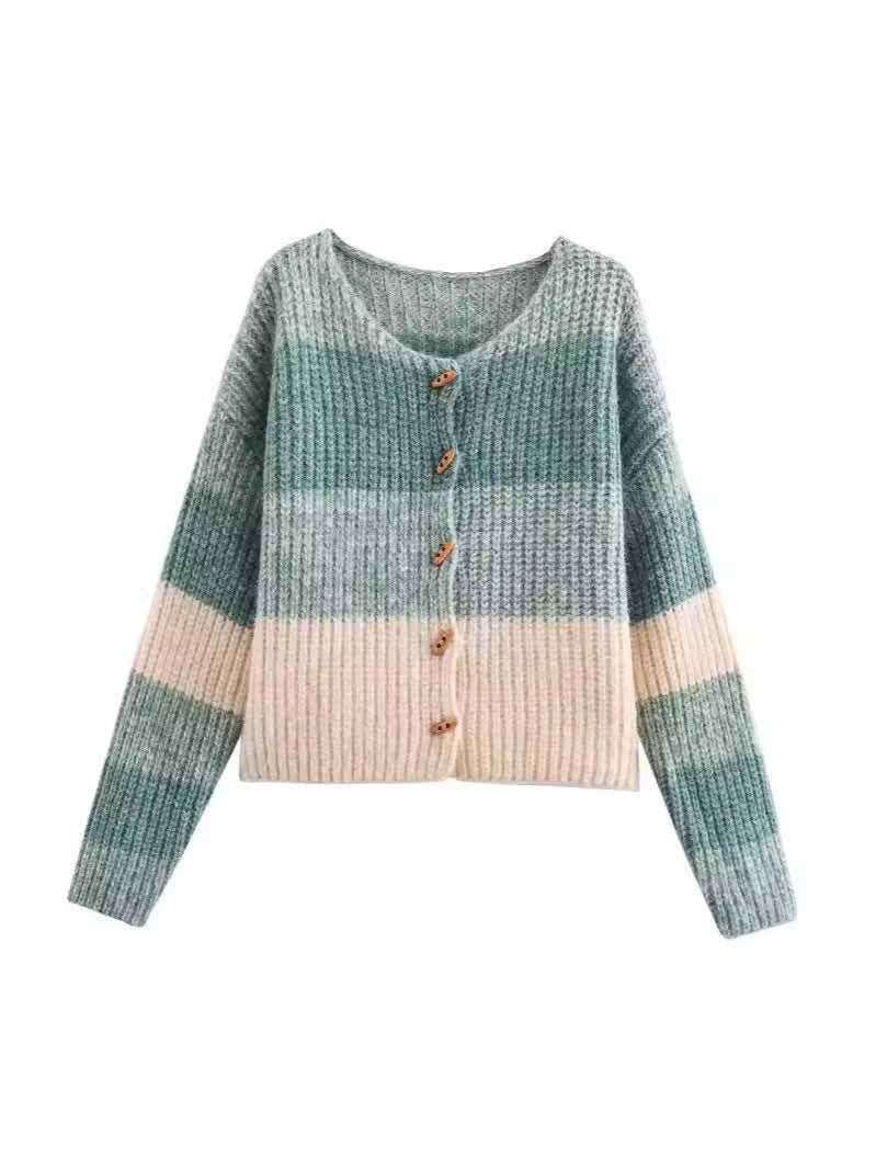 Damen Strickjacke mit elastischem Rippdesign und Holzknöpfen Heidi-Mode