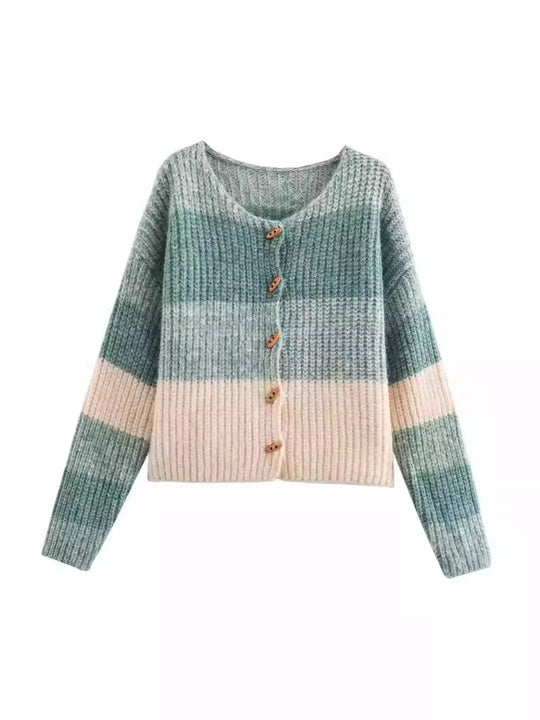 Damen Strickjacke mit elastischem Rippdesign und Holzknöpfen Heidi-Mode
