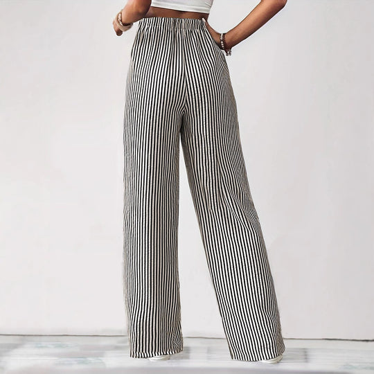 Damen Weit geschnittene Streifenhose mit elastischem Bund und Taschen Heidi-Mode