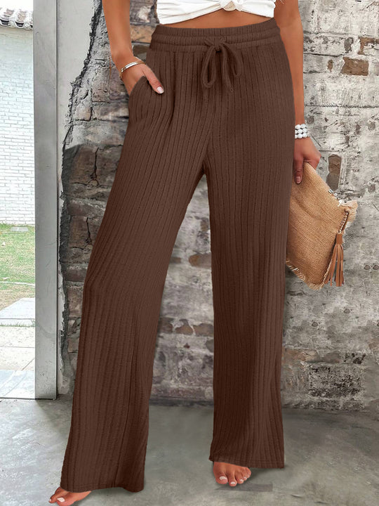 Damen Weiche Rippstrick-Hose mit elastischem Bund und praktischen Taschen Heidi-Mode