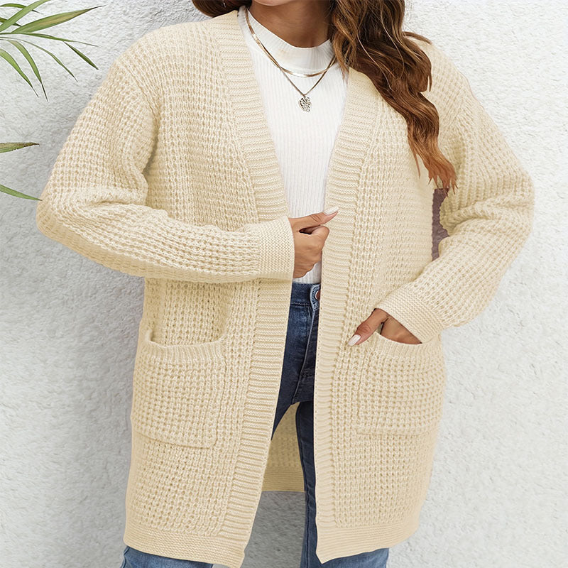 Damen Strickcardigan mit aufgesetzten Taschen und lockerer Passform Heidi-Mode