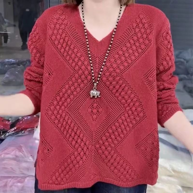 Damen Pullover mit V-Ausschnitt und modernem Strukturmuster Heidi-Mode