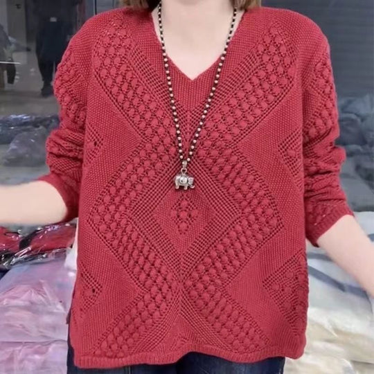 Damen Pullover mit V-Ausschnitt und modernem Strukturmuster Heidi-Mode