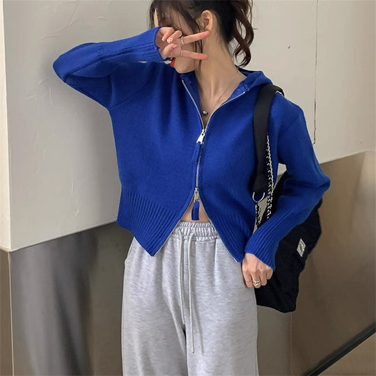 Damen Strickjacke mit hohem Kragen und Reißverschluss Heidi-Mode
