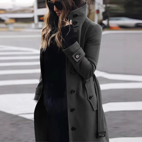 Damen eleganter Trenchcoat mit hohem Kragen Heidi-Mode