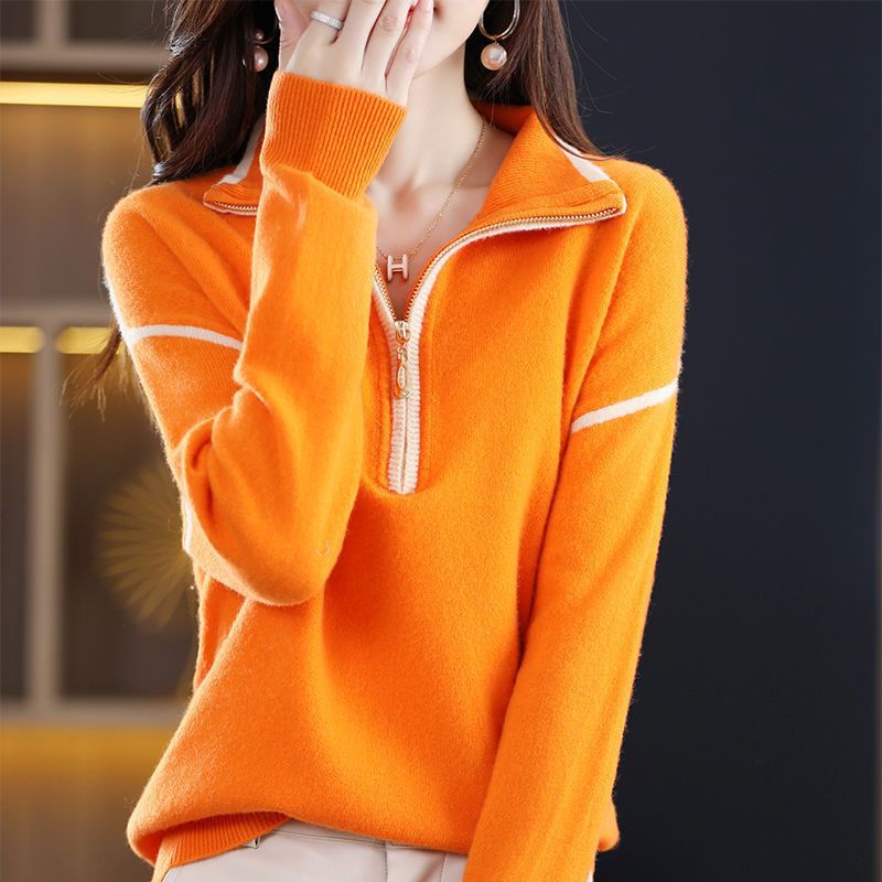 Damen Pullover mit halbem Reißverschluss und feinem Strukturstrick Heidi-Mode