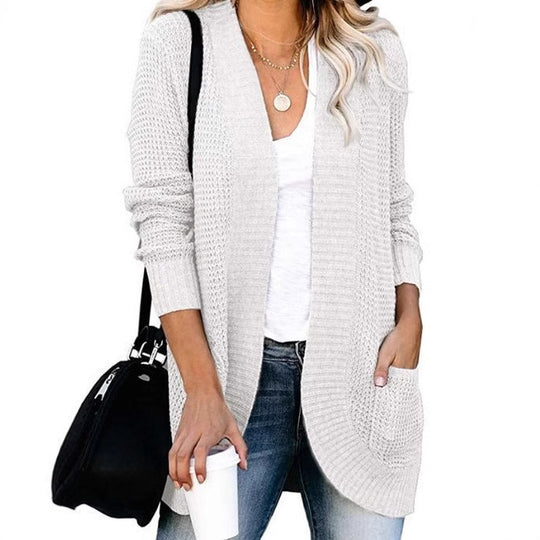 Damen Strickcardigan mit praktischen Taschen und luftiger Struktur Heidi-Mode