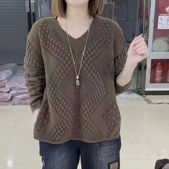 Damen Pullover mit V-Ausschnitt und modernem Strukturmuster Heidi-Mode