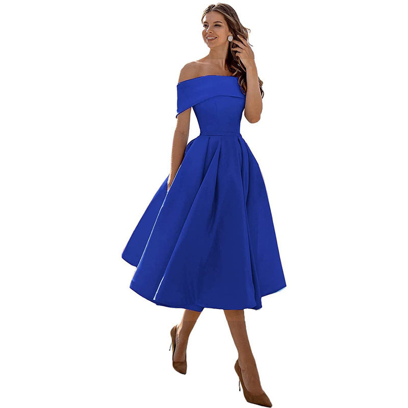 Mode Lässig Trägerlos Satin Partykleid